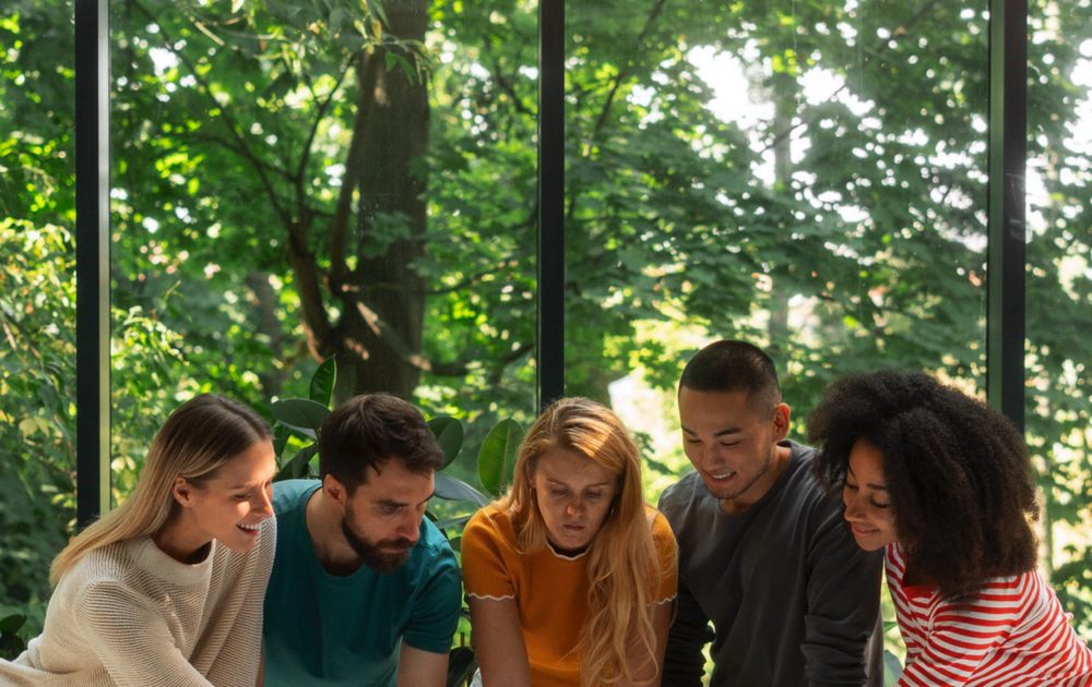A team working together around a table