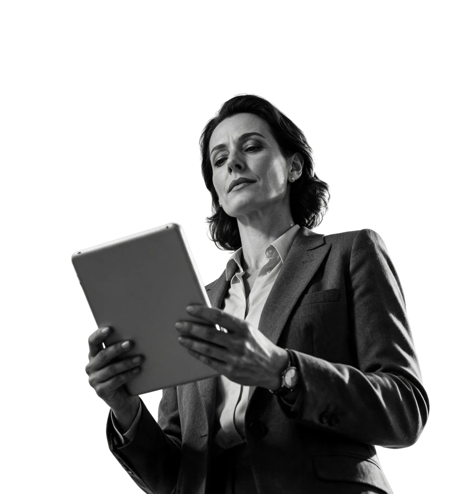 Businesswoman reading on a tablet